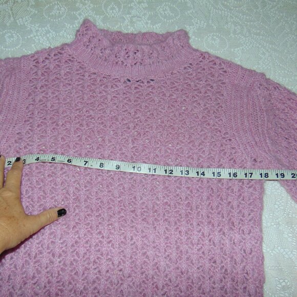 J Crew Sweater Pink Womens Cable Knit Pullover Mock Neck Long Sleeve Fuzzy sz 4 - Picture 5 of 12